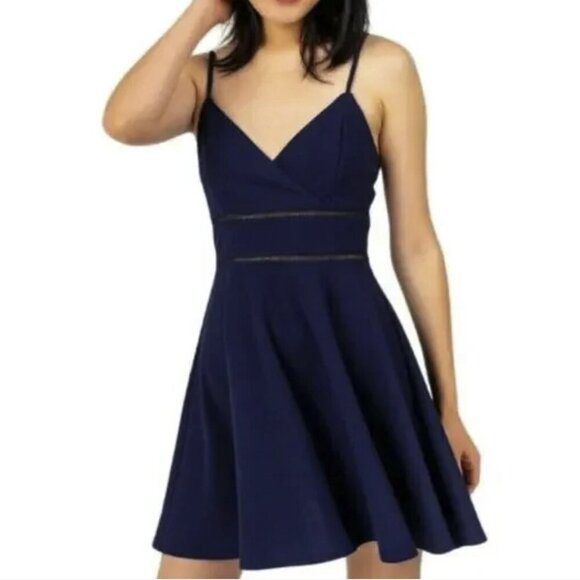 Francesca's Jun & Ivy Navy Ladder Trim Mini Fit and Flare Dress Size L - Picture 1 of 6